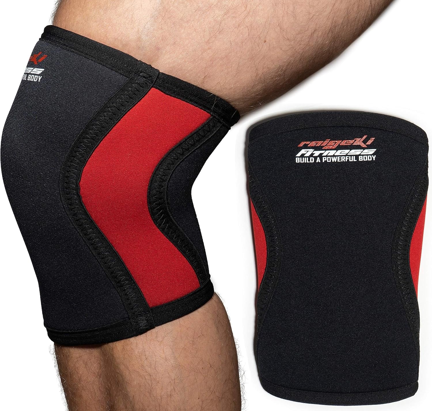 Raigeki Fitness - Ginocchiera in Neoprene Da 7 Mm, Set Da 2 Pezzi, per Ginocchia, Ginocchiere (+ Piastre per Allenamento) Anche per Gomiti, Ginocchiere, per Allenamento Di Forza, Crossfit, Bodybuilding E Arti Marziali