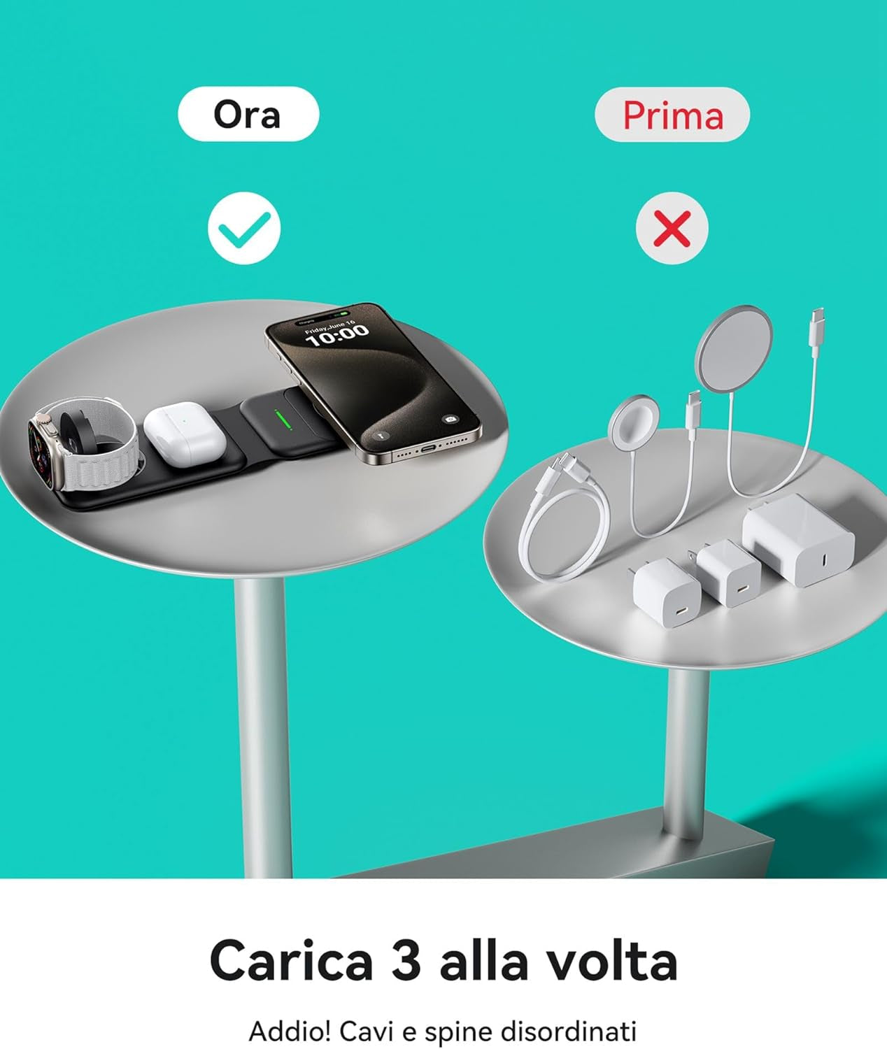 Caricatore Wireless Iphone, Magsafe 3 in 1 Base Ricarica Certificato Qi, Da Viaggio Caricabatterie Wireless Universale per Iphone 15 14 13 12 plus Apple Watch 8 7 6 Ultra Airpods 3 2 Pro Ecc.