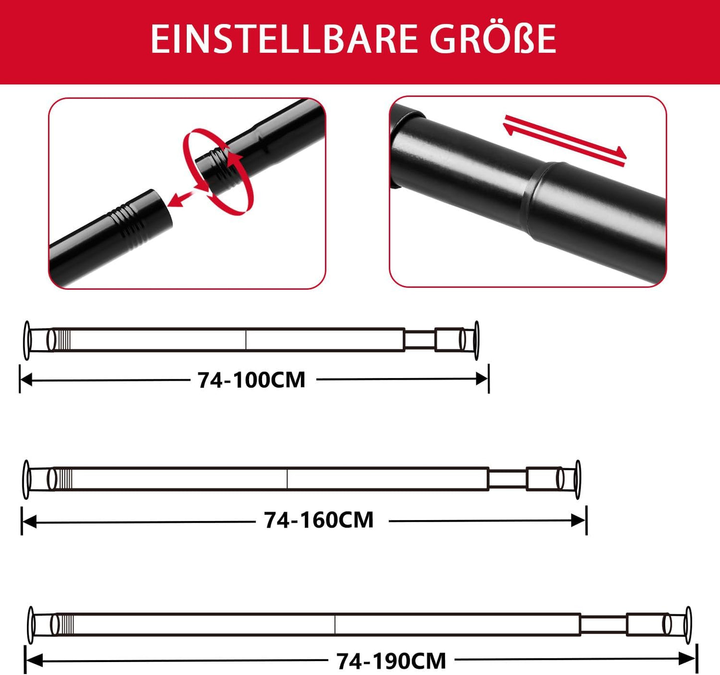 Asta per Armadio Nera Da 70 Cm Fino a 163 Cm, Asta Telescopica, Diametro 25 Mm, per Morsetto per Guardaroba E Guardaroba