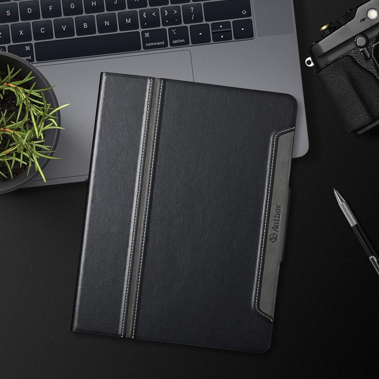 Custodia per Ipad Pro 12,9 Pollici 2022/2021/2020/2018 (6ª/5ª/4ª/3ª Generazione) in Pelle PU Con Portapenne, Auto Sveglia/Sonno, Supporta La Ricarica Di Pencil 2ª Gen (Nero)