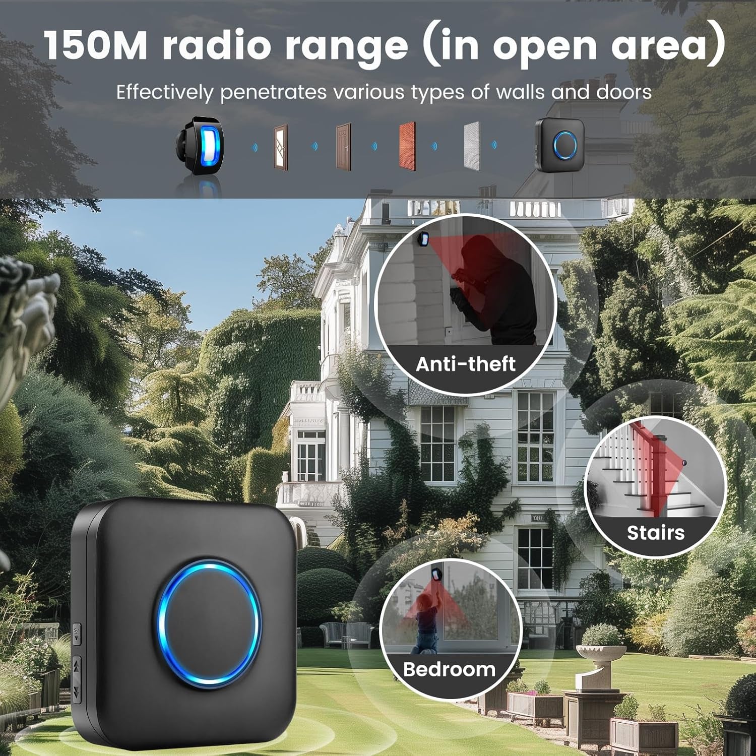 PIR Rilevatore Di Movimento Allarme Sistema Di Sicurezza Domestica Wireless 110 Db Antifurto Sensore Di Movimento a Infrarossi per Interni Portata 150 M Campanello Wireless per Casa, Garage, Negozio
