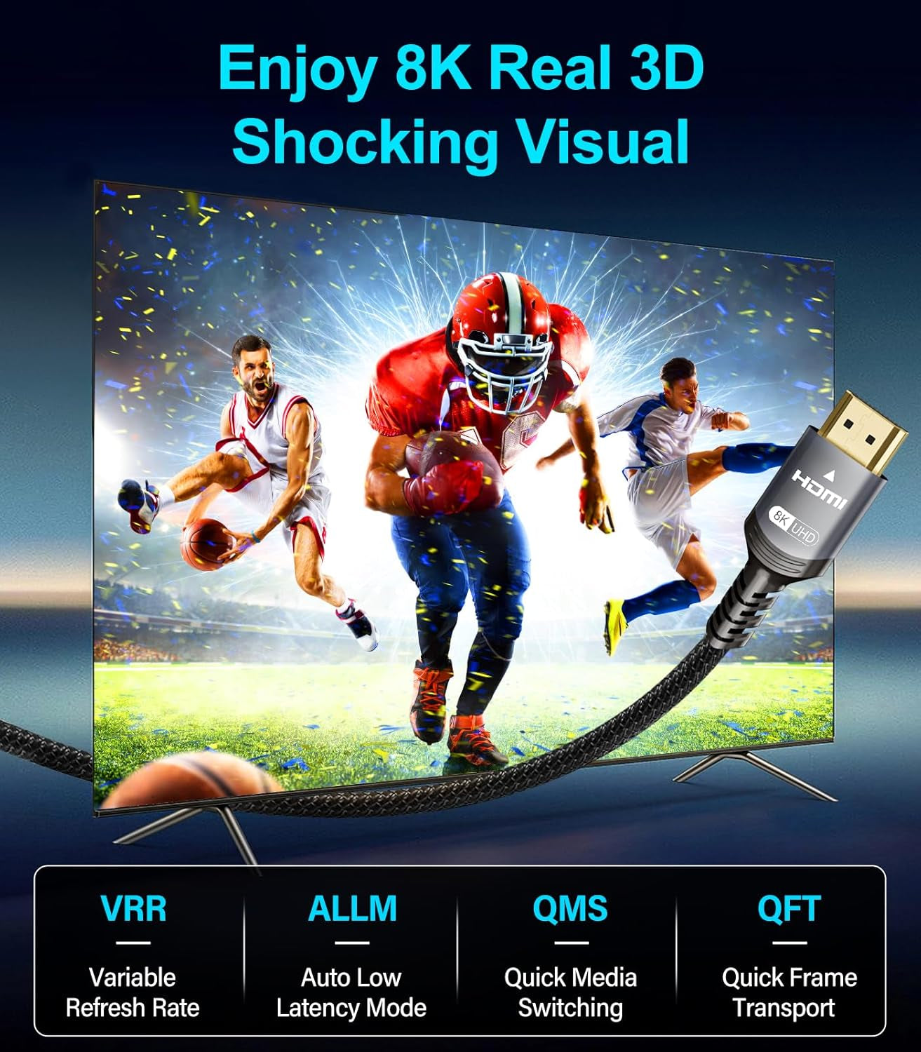 Cavo HDMI 2.1 8K 10M, 48Gbps Cavo HDMI® Alta Velocità 4K 240Hz 165Hz 120Hz 8K 60Hz Earc HDCP2.3 HDR10+ Compatibile Con PC TV Monitor Proiettore Roku Sky-Q PS5 X-Box