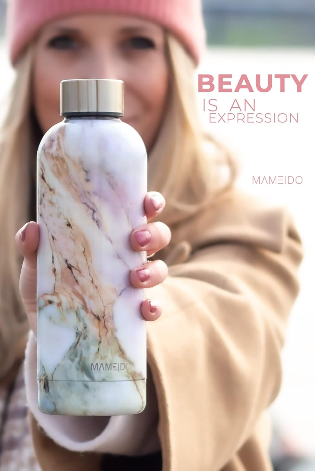 Borraccia Termica 1 Litro - Borracce Termiche Prova Di Perdite, Thermos Acciaio Inox Senza BPA, Bottiglia Termica (Pearl Marble Gold, 1L)
