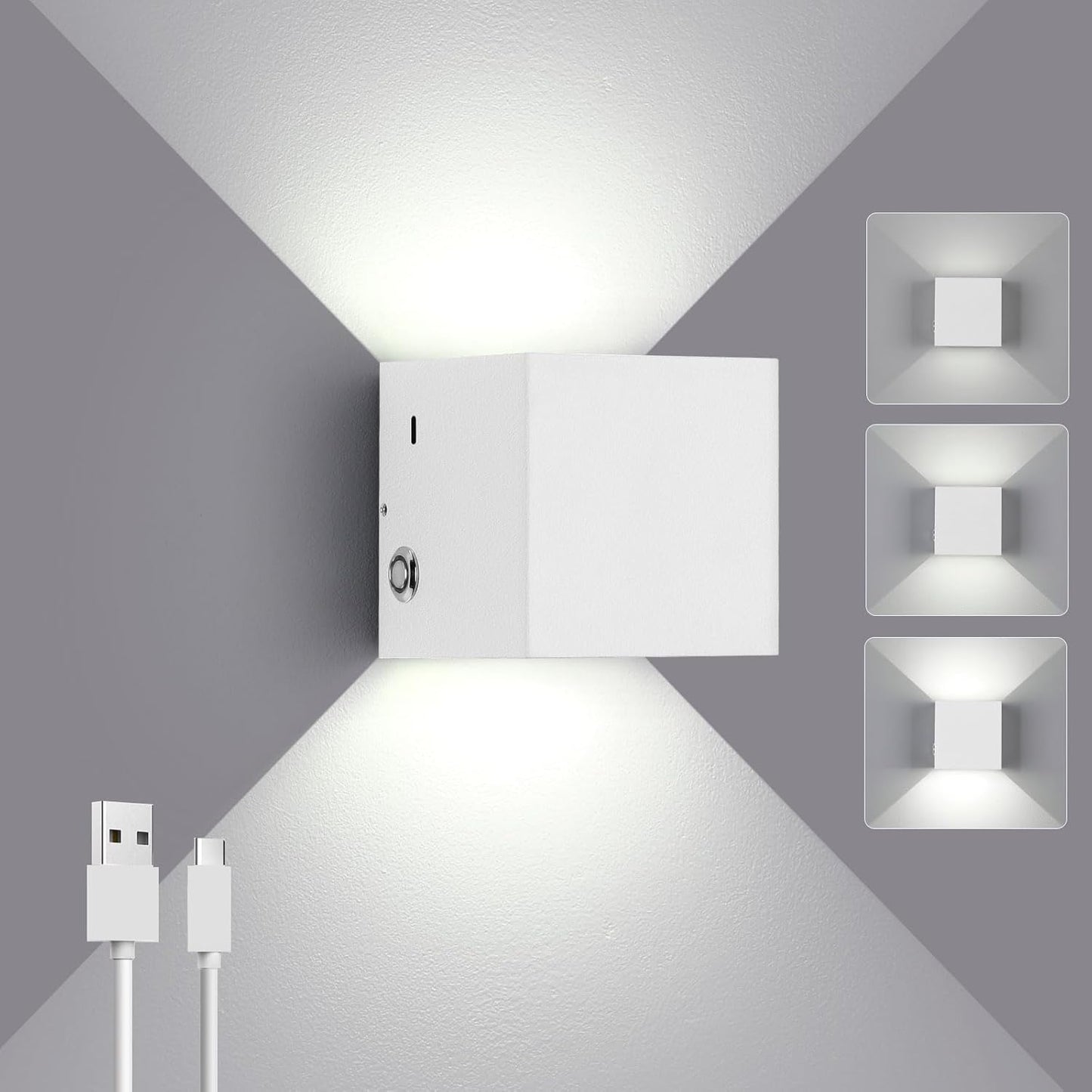 Lampade Da Parete Batteria Ricaricabile Applique Da Parete LED Applique Da Parete Interno Moderno, LED Lampada Da Parete, Notturna Lampada a Muro (Bianco Freddo)