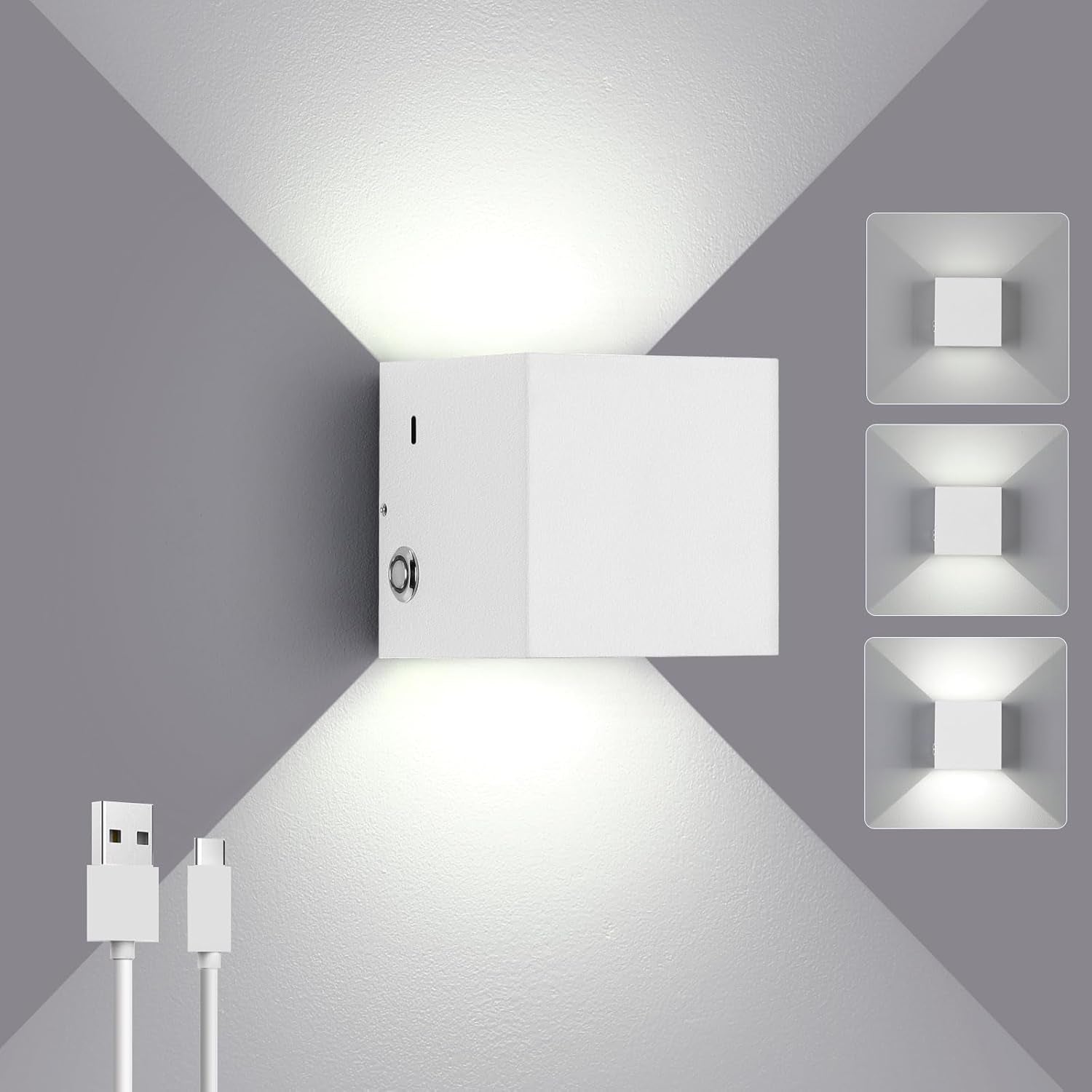 Lampade Da Parete Batteria Ricaricabile Applique Da Parete LED Applique Da Parete Interno Moderno, LED Lampada Da Parete, Notturna Lampada a Muro (Bianco Freddo)