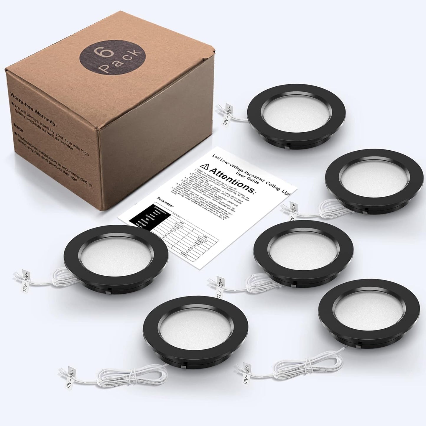 6 Pezzi Alluminio Faretti Da Incasso 12V Soffitto LED Integrati Dimmerabile 3W 4000K Foro 60-65Mm per Camper Barca Roulotte Furgone Yacht Mobile Cartongesso Con Cavo Da 1M, Nero