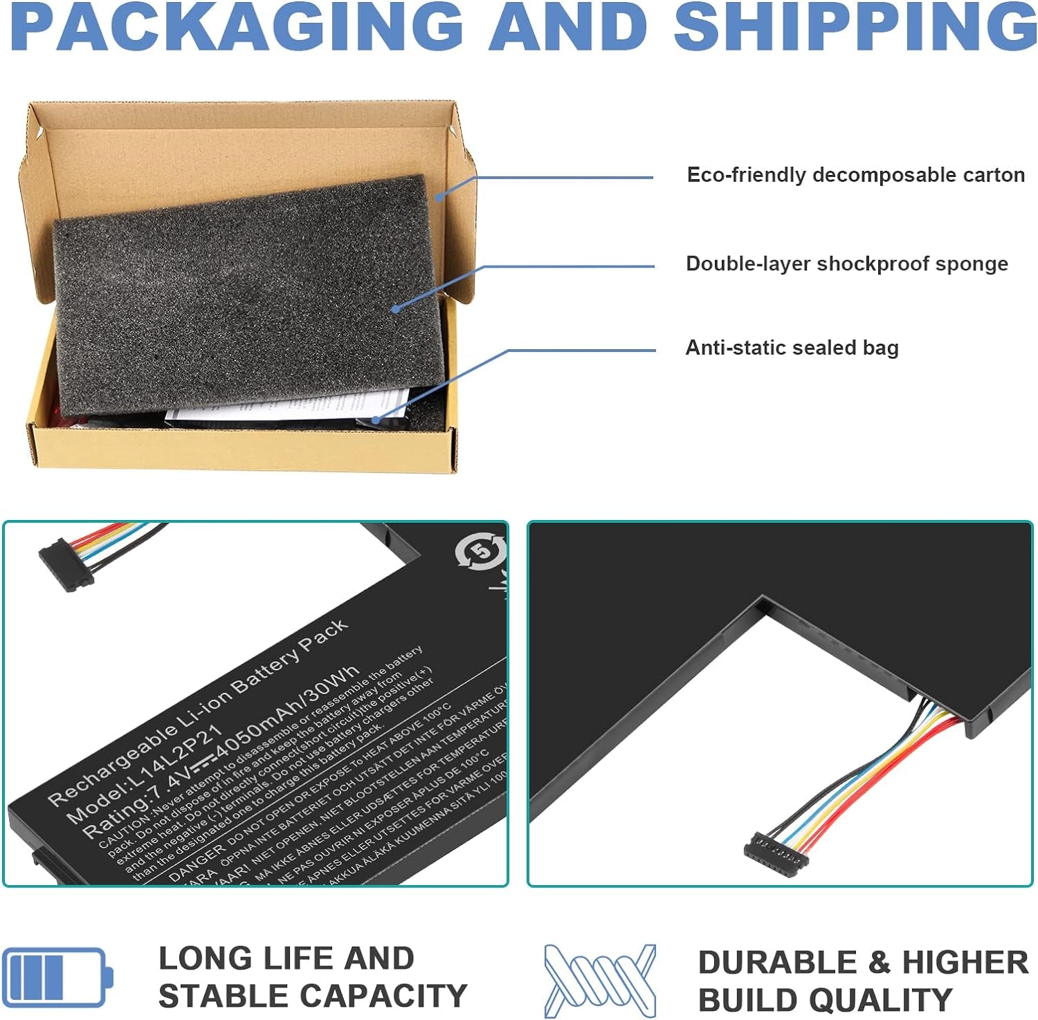 L14L2P21 Batteria Compatibile Con Lenovo Flex 3 Flex 4 1470 1480 1570 1580 Series Edge 21580 S4135 S4170 S4175 Series Notebook, Ricambio per L14M3P21 L14L3P21 L1 L14 M2P21 L14L2P21 (7,4 V