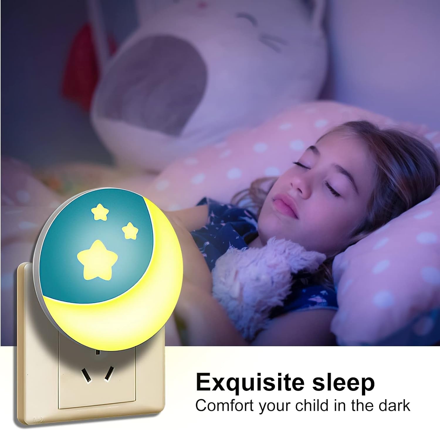 2 Pezzi Luce Notturna Bambini Da Presa LED Con Sensore Crepuscolare Automatico Lampada Notte Luce Notturna per Bambini Stelle E Luna Decor Camera Da Letto Neonato Soggiorno Corridoio Cucina