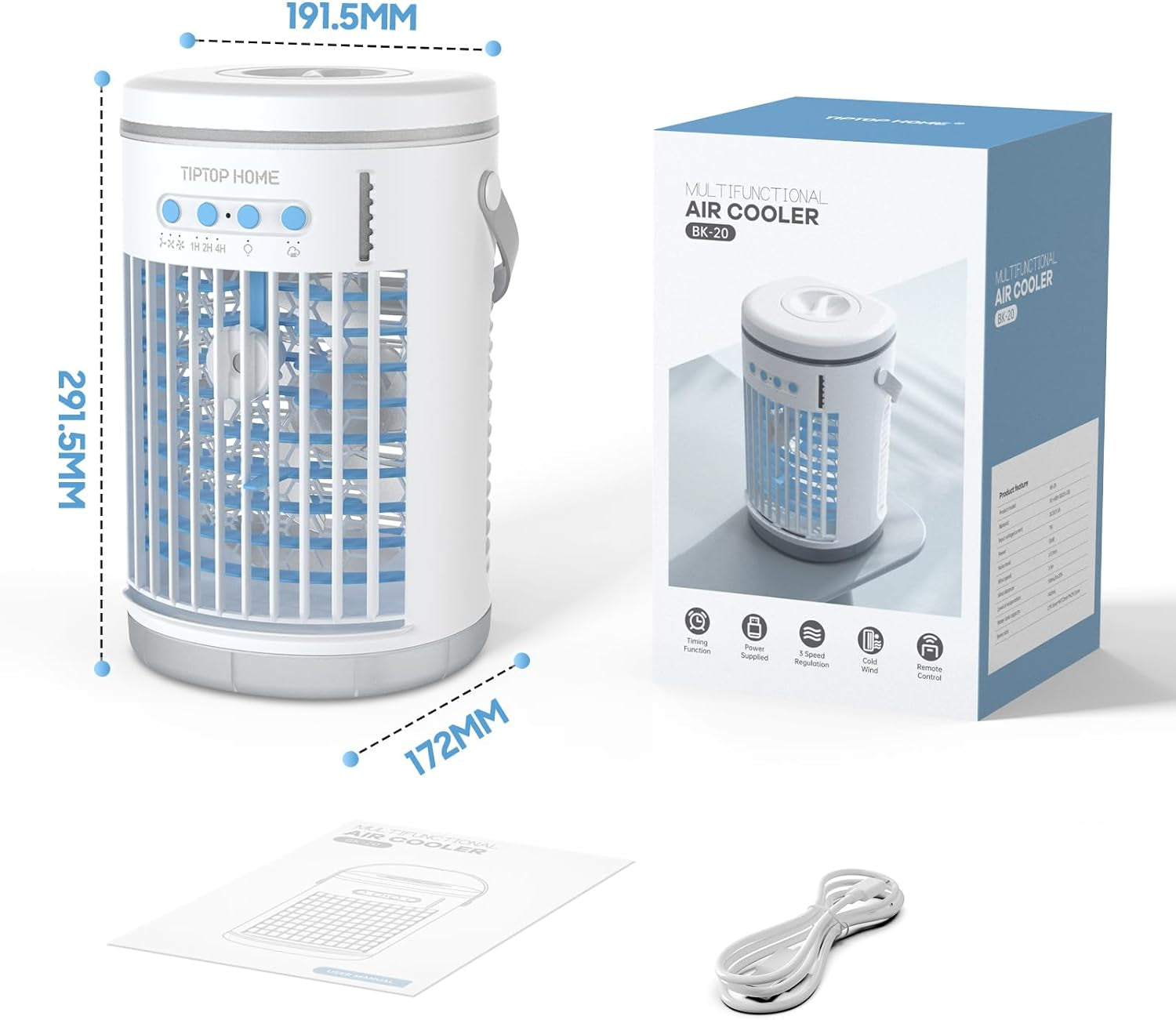 Condizionatore Portatile, Climatizzatore Portatile Silenzioso, 5 in 1 Aria Condizionata Portatile, Raffrescatore D'Aria, Condizionatore Portatile Senza Tubo, 3 Velocità, 2 Modalità Di Nebbia, 1400Ml