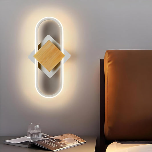 Applique LED Da Parete Interno Moderno,19W Lampada Da Parete Interni Decorazione Con Venature Legno,Bianco Naturale 4000K Lampade Muro per Camera Da Letto Soggiorno Corridoio Ufficio Quadrato