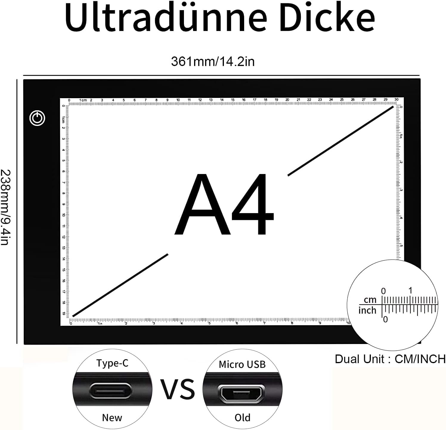 Tavoletta Luminosa LED A4, Lavagna Copiativa a LED A4, Sottilissima per Tavolo Da Disegno Con Cavo USB Con Luminosità Regolabile