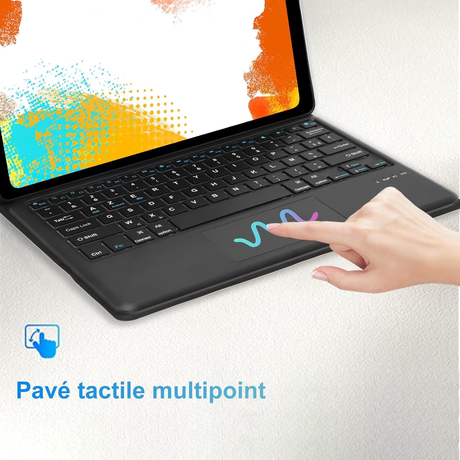 AZERTY - Custodia Tastiera Con Trackpad per Ipad Pro 12.9" 2017/2015 (1°/2° Generazione), Tastiera Bluetooth Rimovibile Con Touchpad per Ipad Pro 12.9" 2017/2015, Colore: Nero