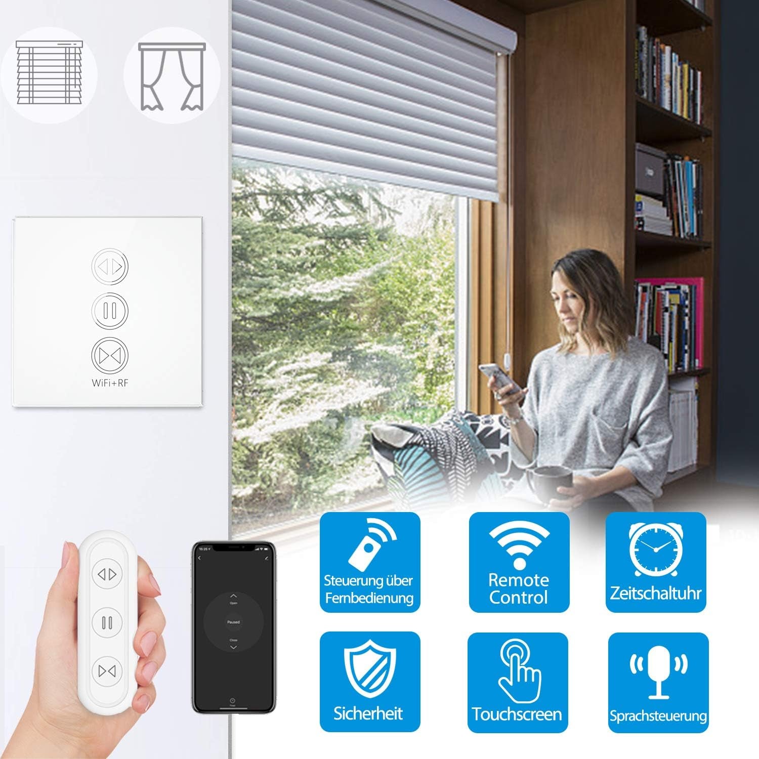 Interruttore per Tapparelle Wifi, Con Telecomando RF, Timer, Timer per Motore per Tapparelle, Compatibile Con Google Home/Smart Life