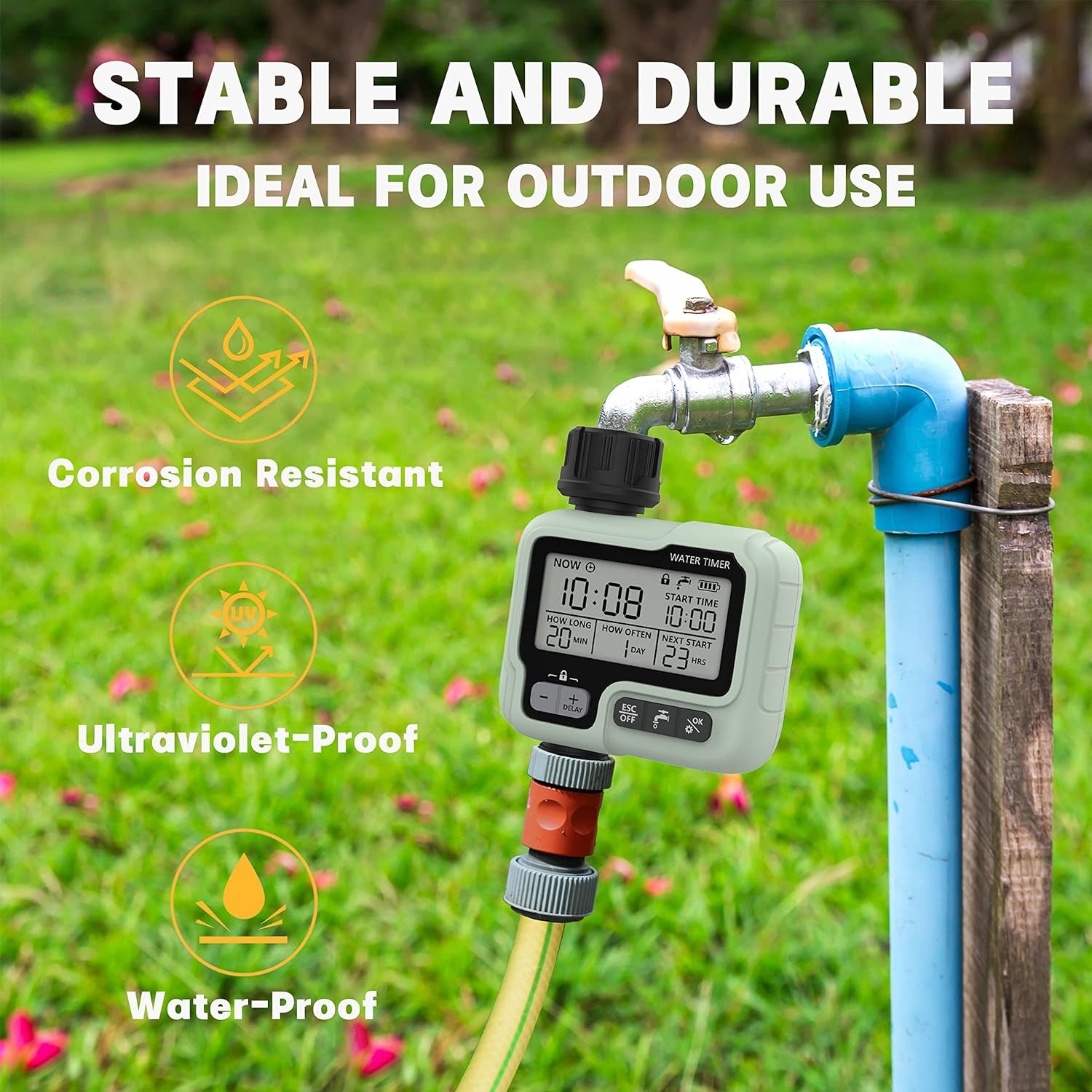 Timer Digitale per Irrigazione, Timer Acqua Giardino Programmabile Con Ritardo Pioggia, Modalità Di Irrigazione Automatica E Manuale, per Giardino, Prato, Patio, Fattoria