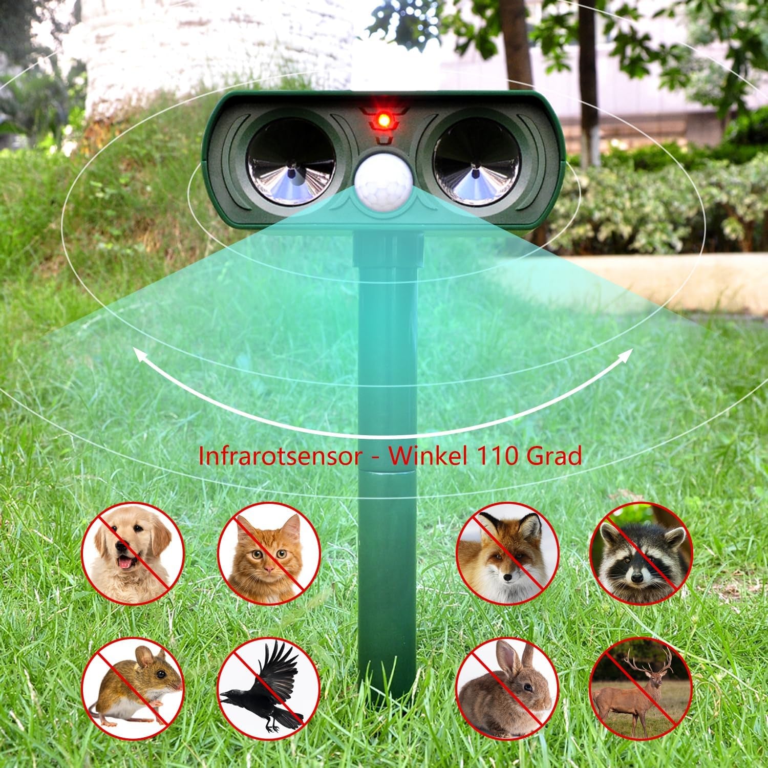 Spaventatore Solare per Gatti, a Ultrasuoni, Impermeabile, Con Sensore Di Movimento PIR, per Giardino, Efficace Contro Gatti, Cani, Martore E Uccelli