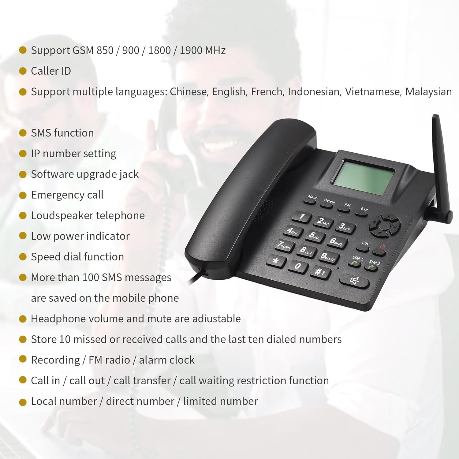 Telefono Fisso Con Sim, GSM850/900/1800/1900MHZ, Dual SIM Segnale 2G, Telefono Fisso Anziani Con Funzione Registrazione, per Casa, Ufficio, Hotel