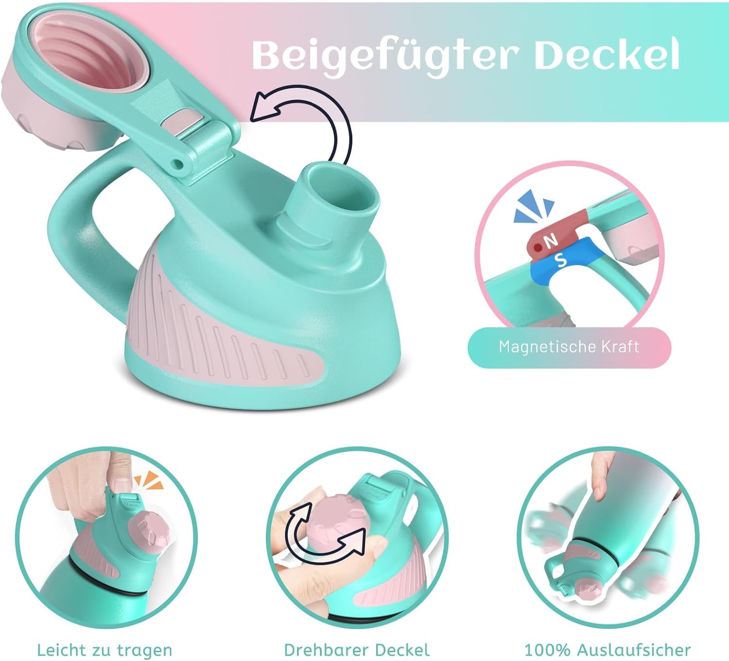 Borraccia Termica Con Tappo Magnetico 1500ML, Bottiglia Termica per Bambini - Senza Bpa/Senza Perdite Borracce Acciaio Inox per Scuola, Sport, Palestra, Ciclismo