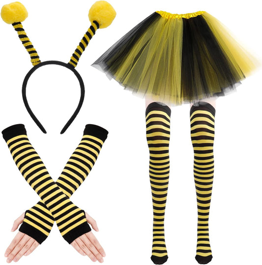 Costume Da Api per Adulti E Api Cerchietto in Tulle a Righe Sopra Il Ginocchio Guanti Lunghi Costumi Di Carnevale Da Donna Travestimento
