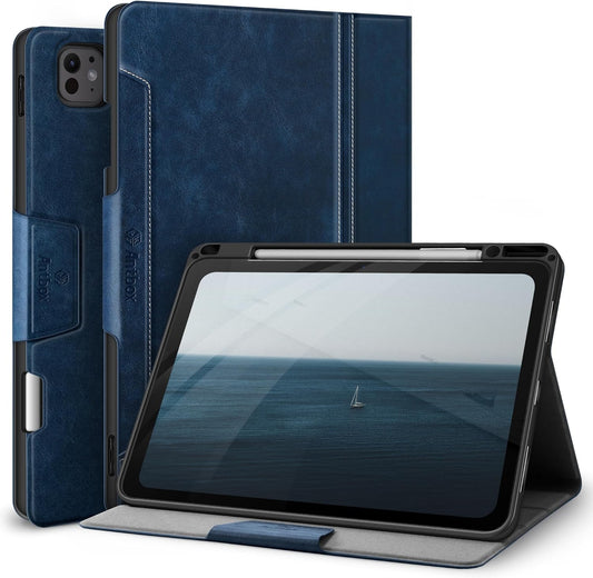 Custodia per Ipad Pro 13" (M4) 2024 Con Supporto per Matita Integrato, Supporta Pencil Pro E Pencil (USB-C) Funzione Automatica Sleep/Wake Cover in Pelle PU per Ipad Pro 13" (Blu)