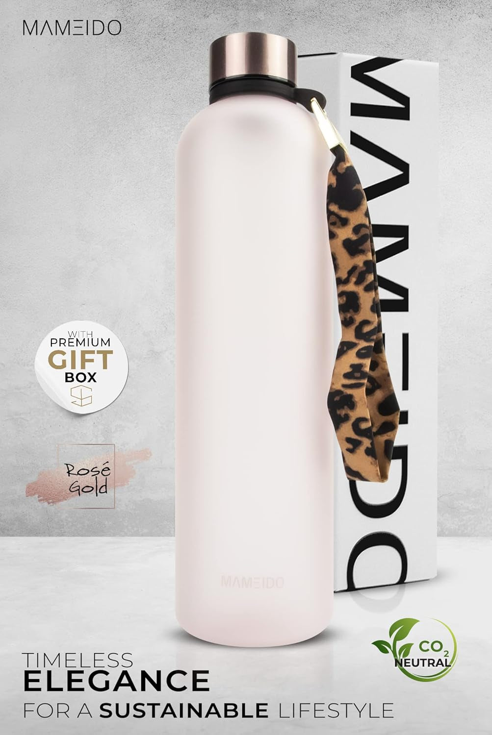 Bottiglia Acqua 1 Litro - Borraccia Plastica Tritan a Tenuta Stagna, Senza BPA - Bottiglia Motivazionale Con Orario (Rosé Quartz, 1L)
