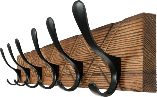 Appendiabiti Da Parete, in Legno Antico, Intagliato, Con 6 Ganci, per Appendere Cappotti, Cappelli, Vestiti, Sciarpe, Marrone E Nero