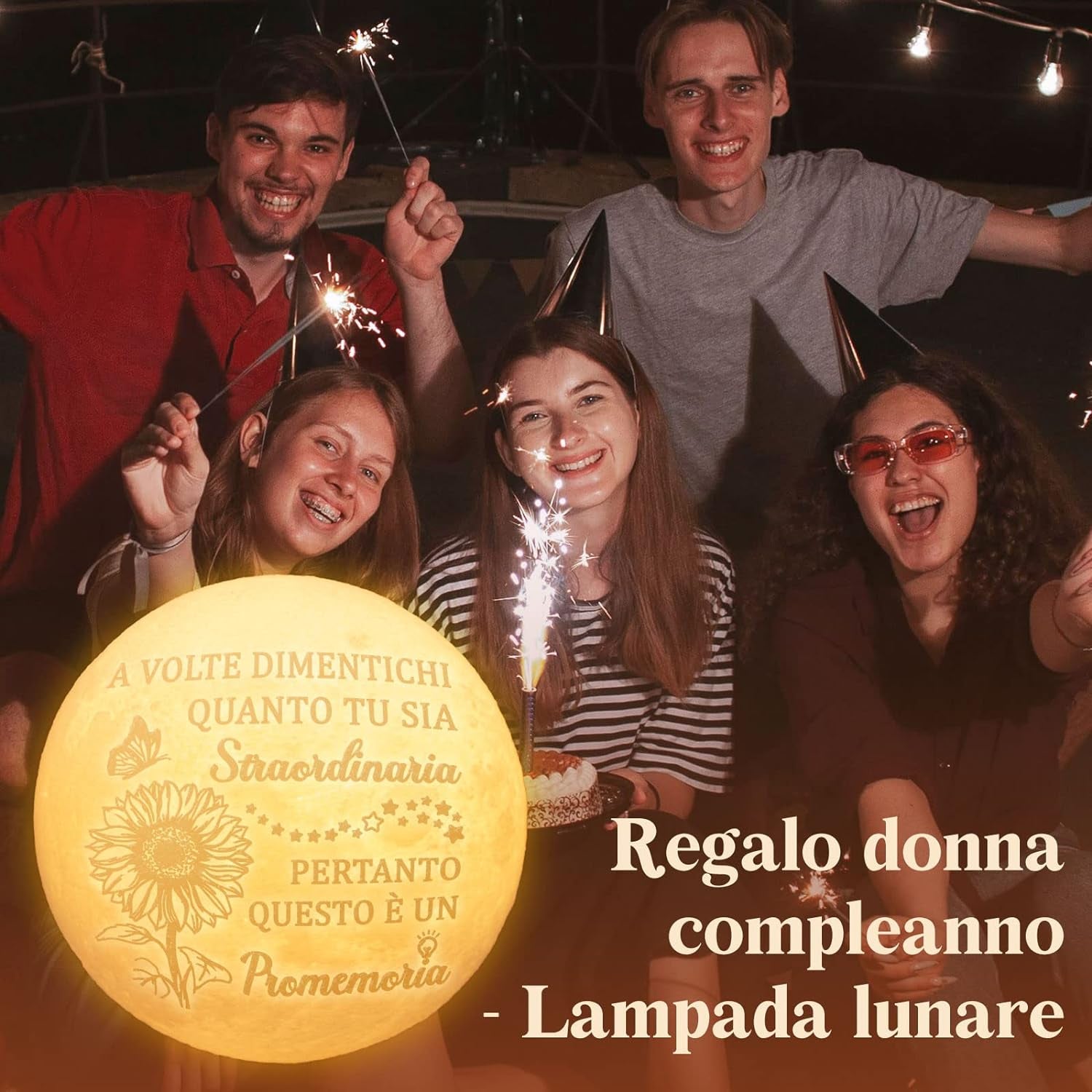 Regalo Donna, Regalo Amica Compleanno, Regalo Donna Compleanno - Inspiranti 3D Incisione Lampada Luna, Regali D'Ispirazione per Donne, Amiche, Fidanzate, Sorella.