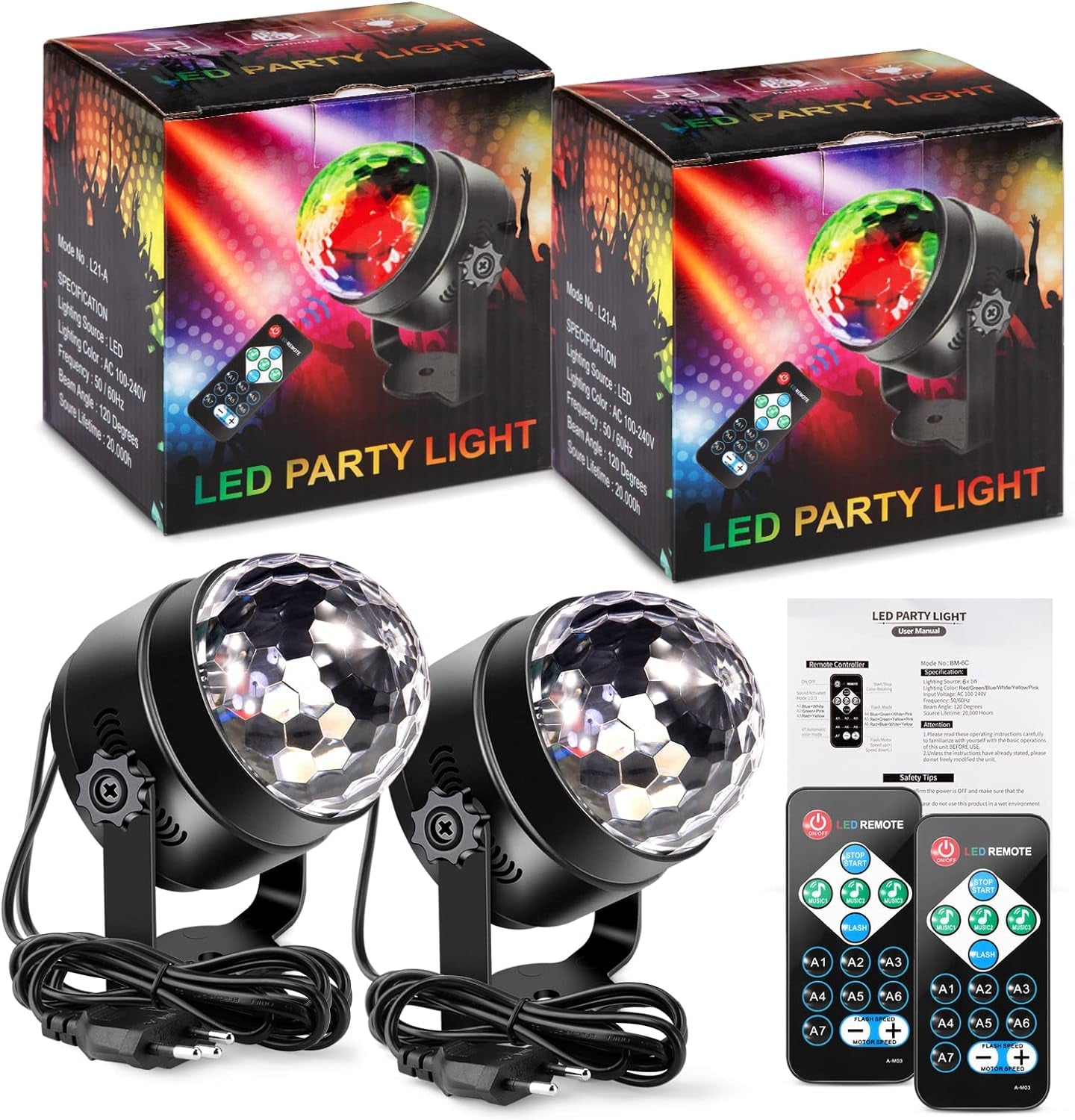 Luci Discoteca,  2PZ 6W 7 Colori 3 Modos LED Luce Discoteca Luci Da Festa Lampada Da Discoteca Luce Palcoscenico Musica Attivata Telecomando per Feste, Bar, Club, Festival, Matrimonio