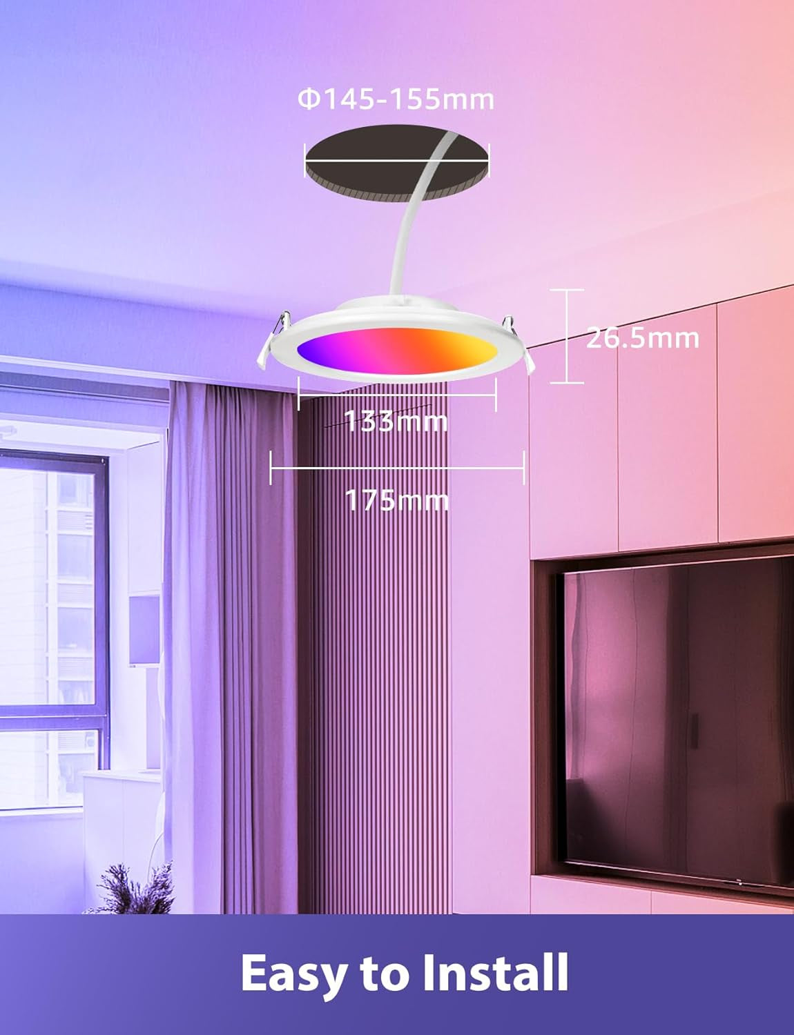 15W Faretti LED Da Incasso per Cartongesso, 2 Pezzi Faretto Led Incasso, Lampada Da Incasso, App Controllo RGB Dimmerabile, Bianco Caldo a 2700-6500K, Compatibili Con Alexa E Google Home