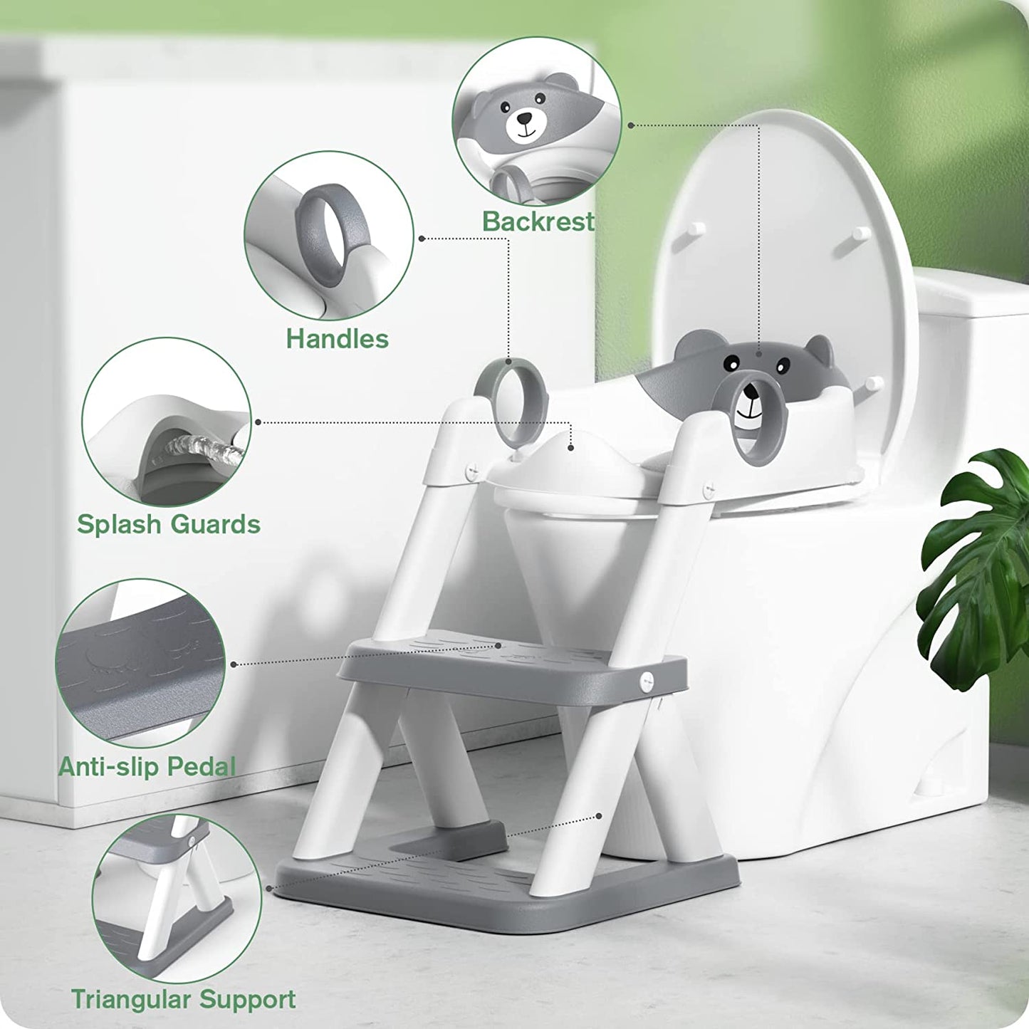 Riduttore Wc per Bambini, Sedile Rialzato per Bambini Maschi E Femmine, Sedile WC Portatile Pieghevole per Bambini, Pedana Antiscivolo Anti-Spruzzo, Scala per Sedile Del Water