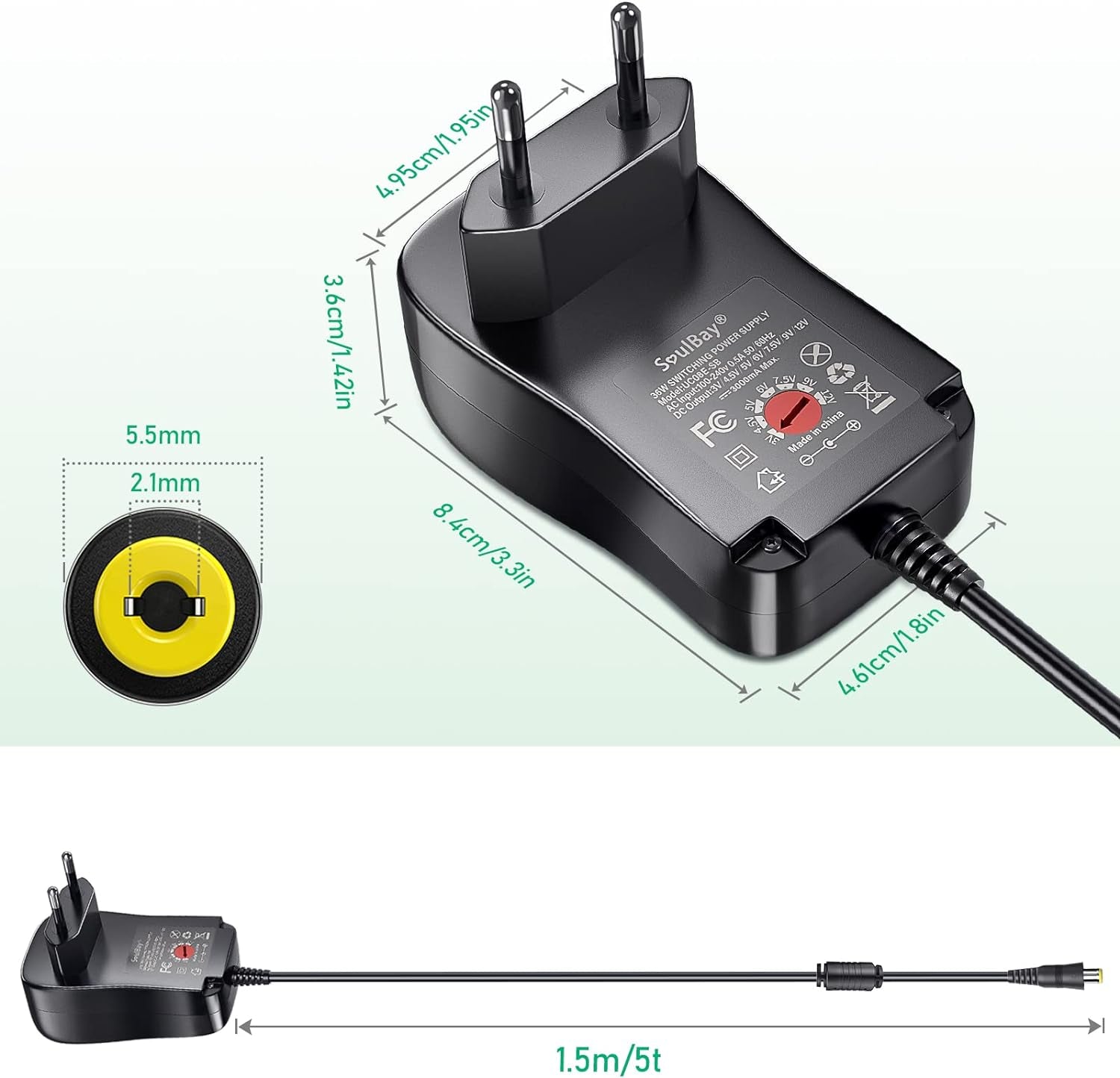 36W Alimentatore Universale, 12V Universal CA/CC Adattatore Caricatore Trasformatore Con 11 Regolabile Punte DC per 3-12V La Telecamera CCTV Elettronica Domestica - 3000Ma Max.