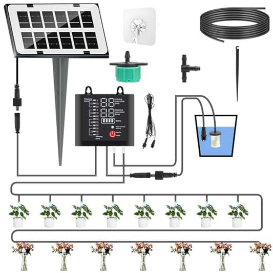 Sistema Di Irrigazione Solare, Sistema Di Irrigazione Automatico Da Giardino, 12 Modalità Timer + Tubo Da 15 M, Funzione Di Allarme per Giardino, Balcone, Piante in Vaso All'Aperto