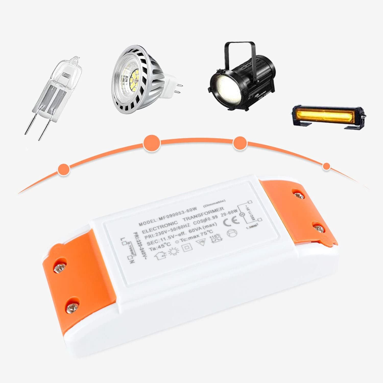 Trasformatore Elettronico Da 230V (AC) a 12V (AC) 20-60W,Protezione Da Sovraccarico per Trasformatori Alogeni,Dimmerabile per Lampade Alogene