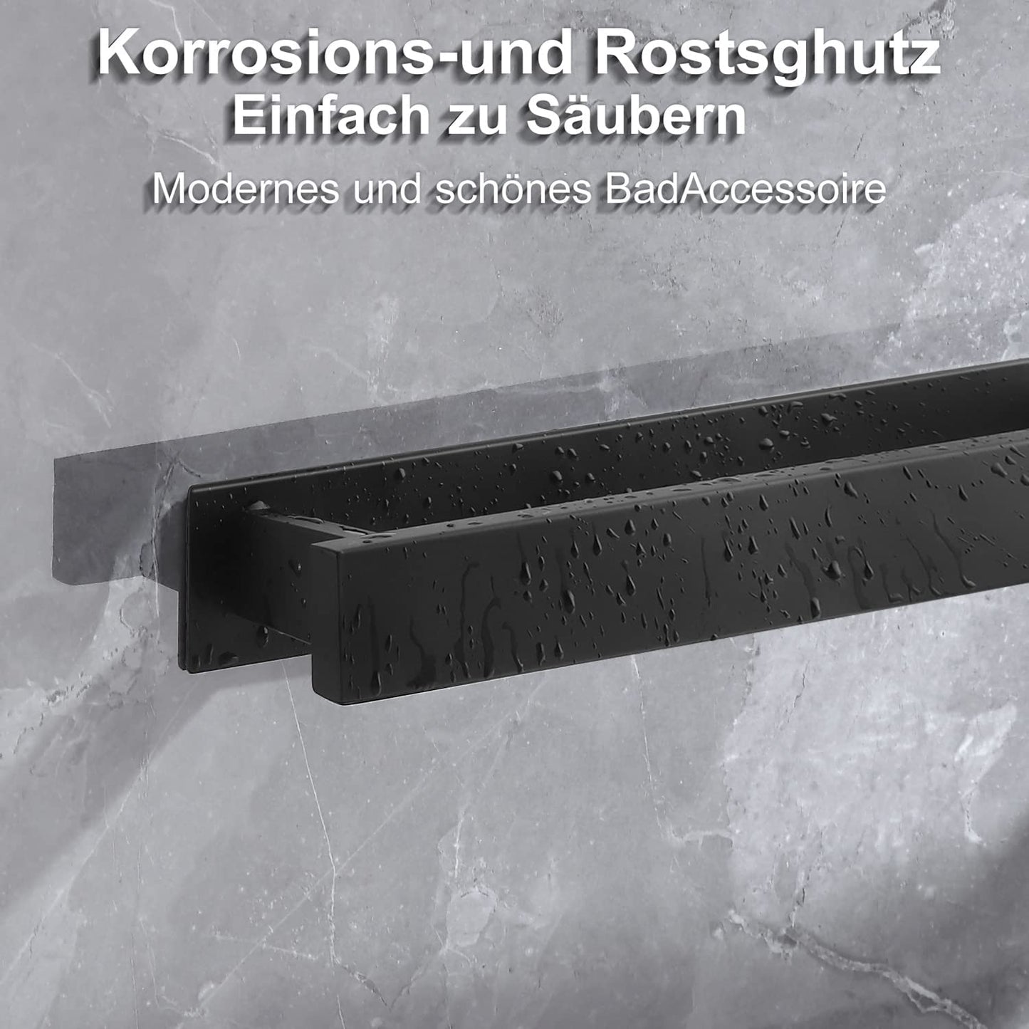 - Portasciugamani Senza Foratura, Barra Porta Asciugamani, Da Bagno, Da Parete, in Acciaio Inox, Opaco, per Ospiti, Colore Nero, 40 Cm E 2 Ganci per Asciugamani