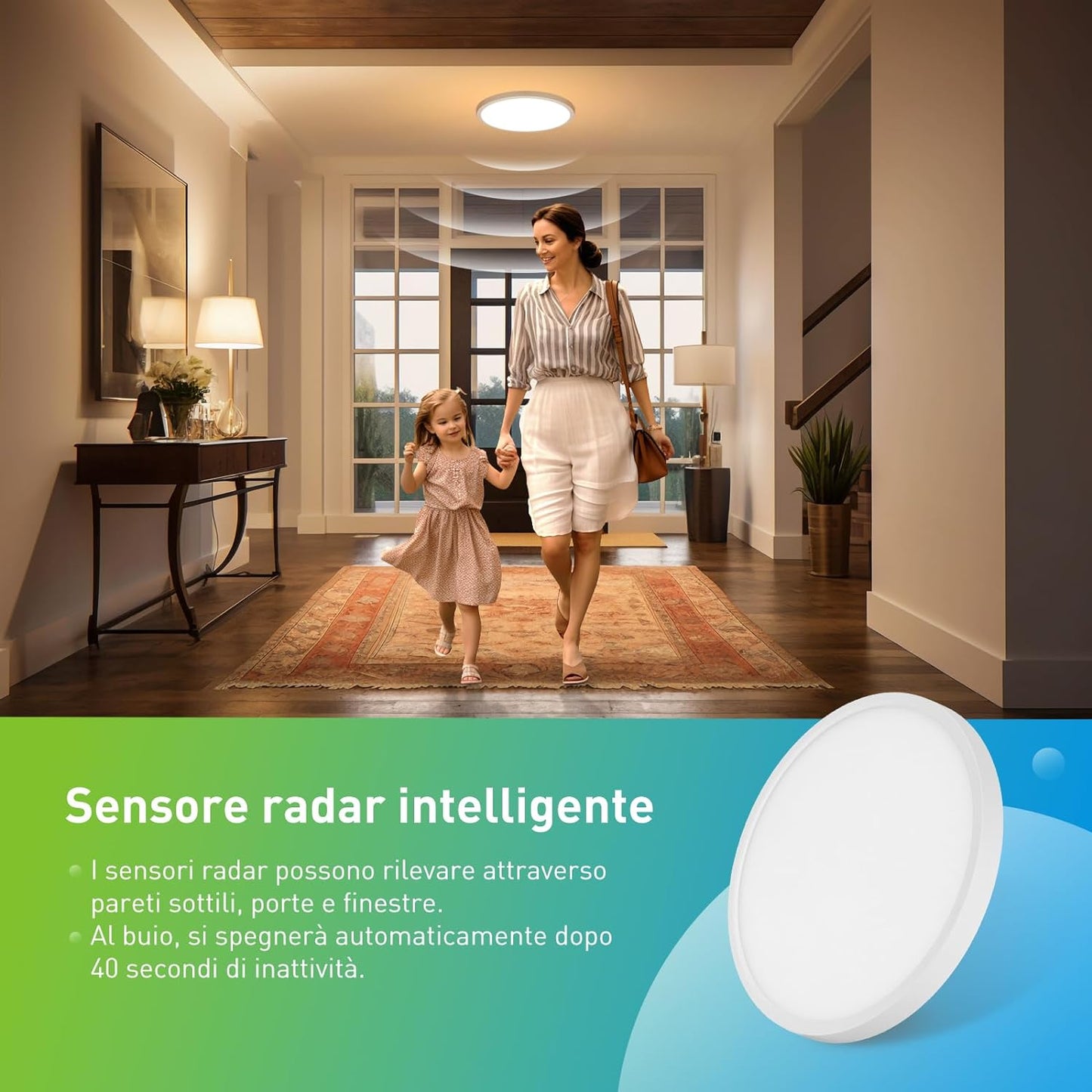 Plafoniera LED 28W 2800LM Con Sensore Radar E Crepuscolare,Ø30Cm 3000K/4000K/6000K Plafoniera Soffitto Con Rilevatore Di Movimento,Ip56 Plafoniera Soffitto per Corridoi,Scale,Garage