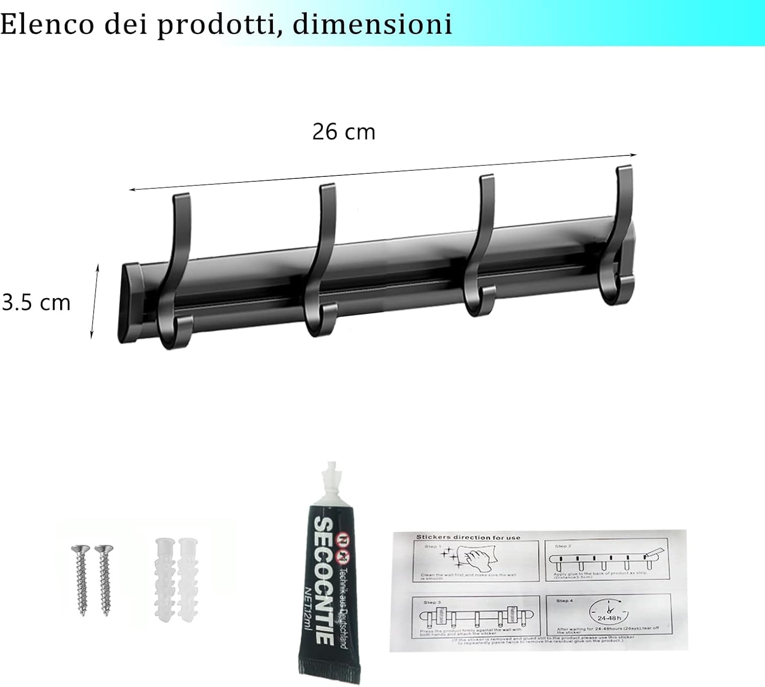 Porta Asciugamani in Alluminio Ganci Da Parete Ganci Da Cucina Ganci Da Parete per Bagno,Cucina,Porta,Garage,Ganci Scorrevoli, 8 Ganci in Totale,Nero