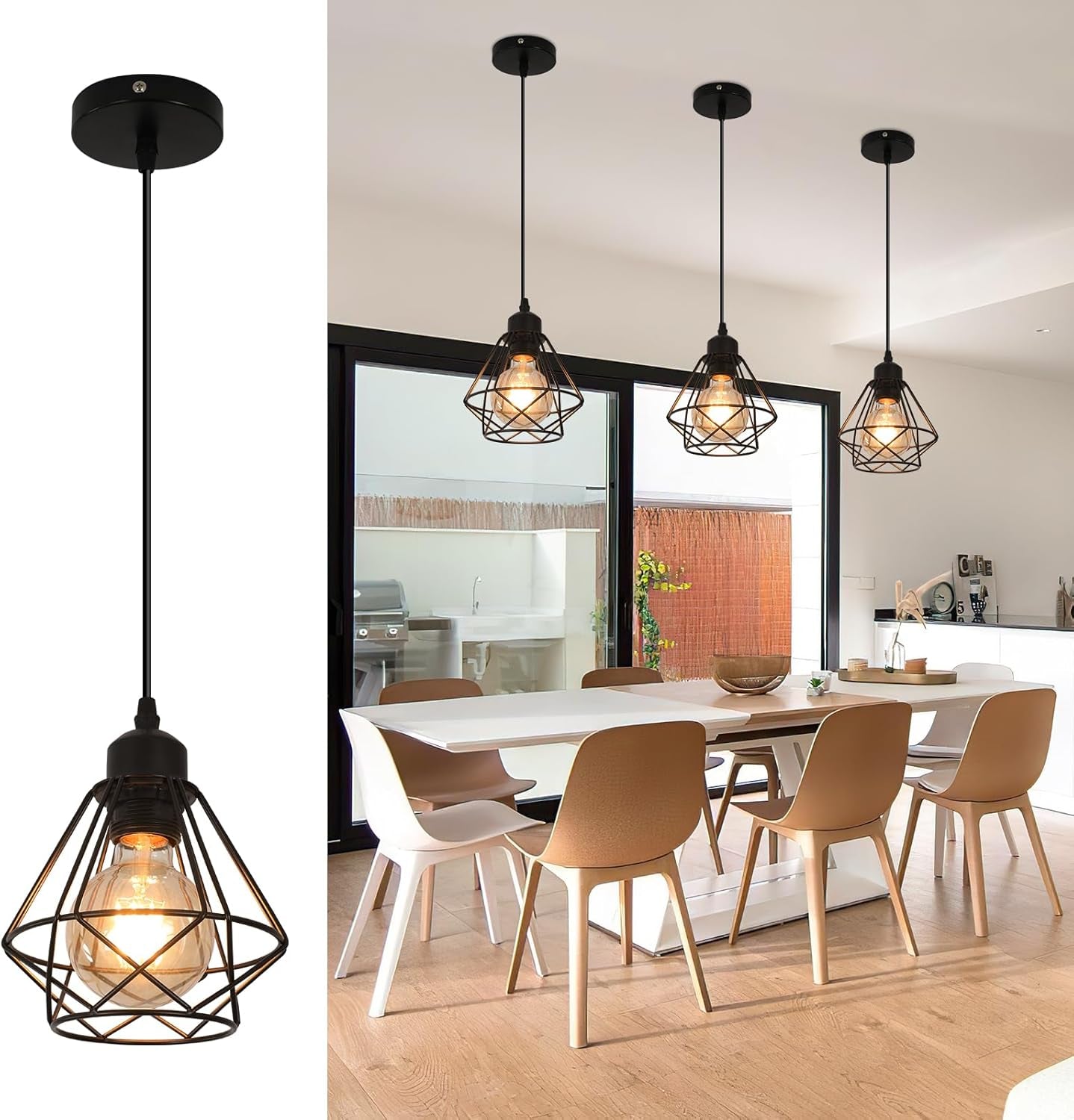 Retro Lampada a Sospensione, E27 Nero Vintage Industriale in Metallo in Ferro Stile Paralume Da Soffitto Regolabile per Sala Da Pranzo, Cucina, Camera Da Letto, Soggiorno, Bar