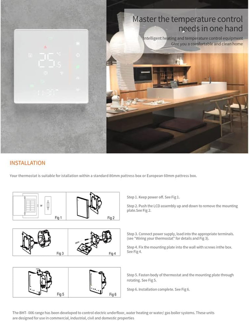 Termostato Intelligente Wifi, Programmabile Settimanalmente, Supporta Touch Control/Mobile App/Controllo Vocale, Compatibile Con Alexa/Google Home, per Caldaia a Gas 3A, Bianco