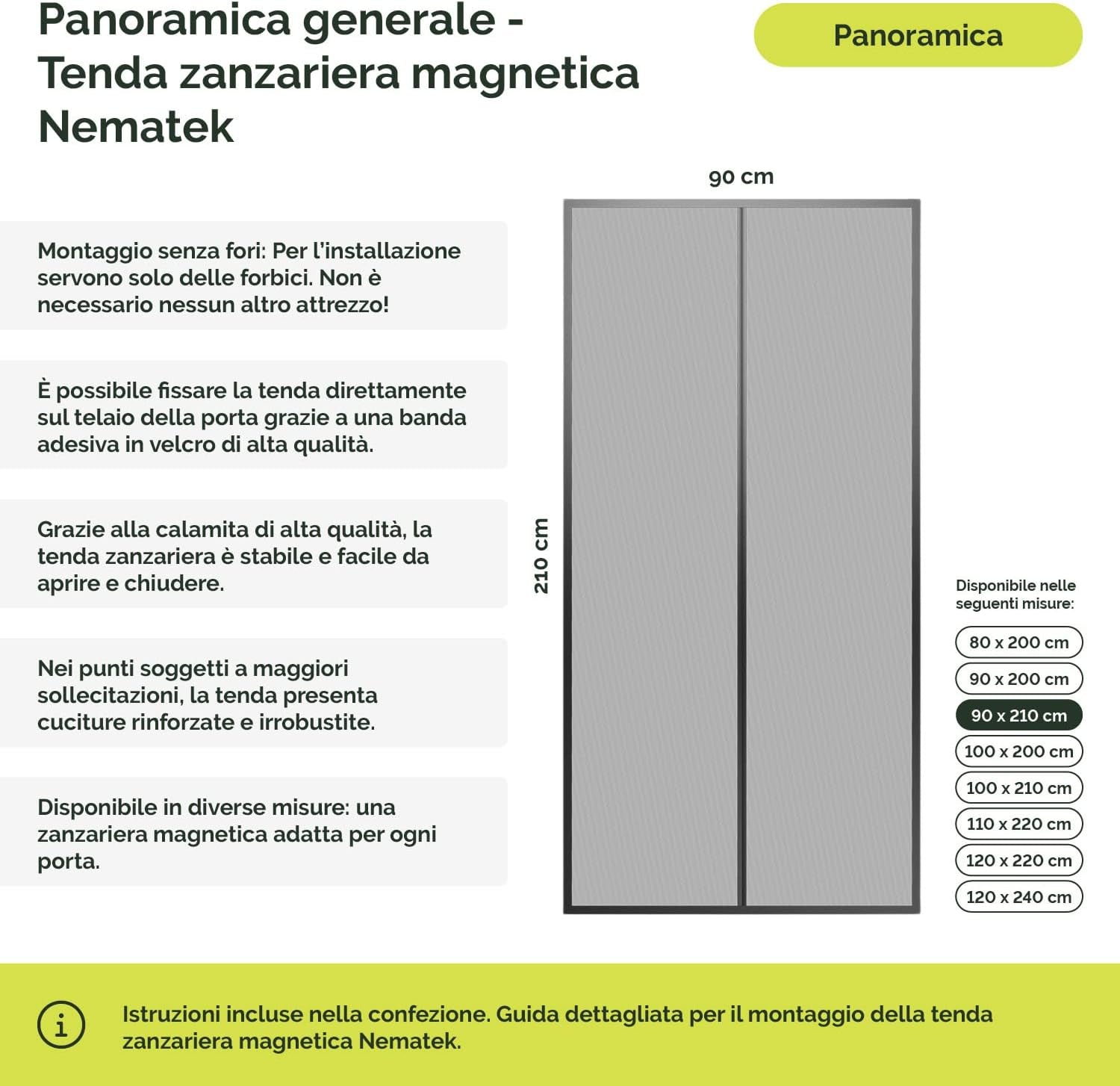 -Tenda Zanzariere Magnetiche per Porte, Finestre, Con Calamita 90 X 210 Cm