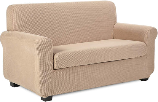 Fodera per Poltrona, Copri Poltrona 2 Posti Elasticizzato Jacquard Antiscivolo Copertura Poltrona Fodere Copridivani Contiene 1 Copridivano E 1 Coprisedile Divano (2 Posti, Sabbia)