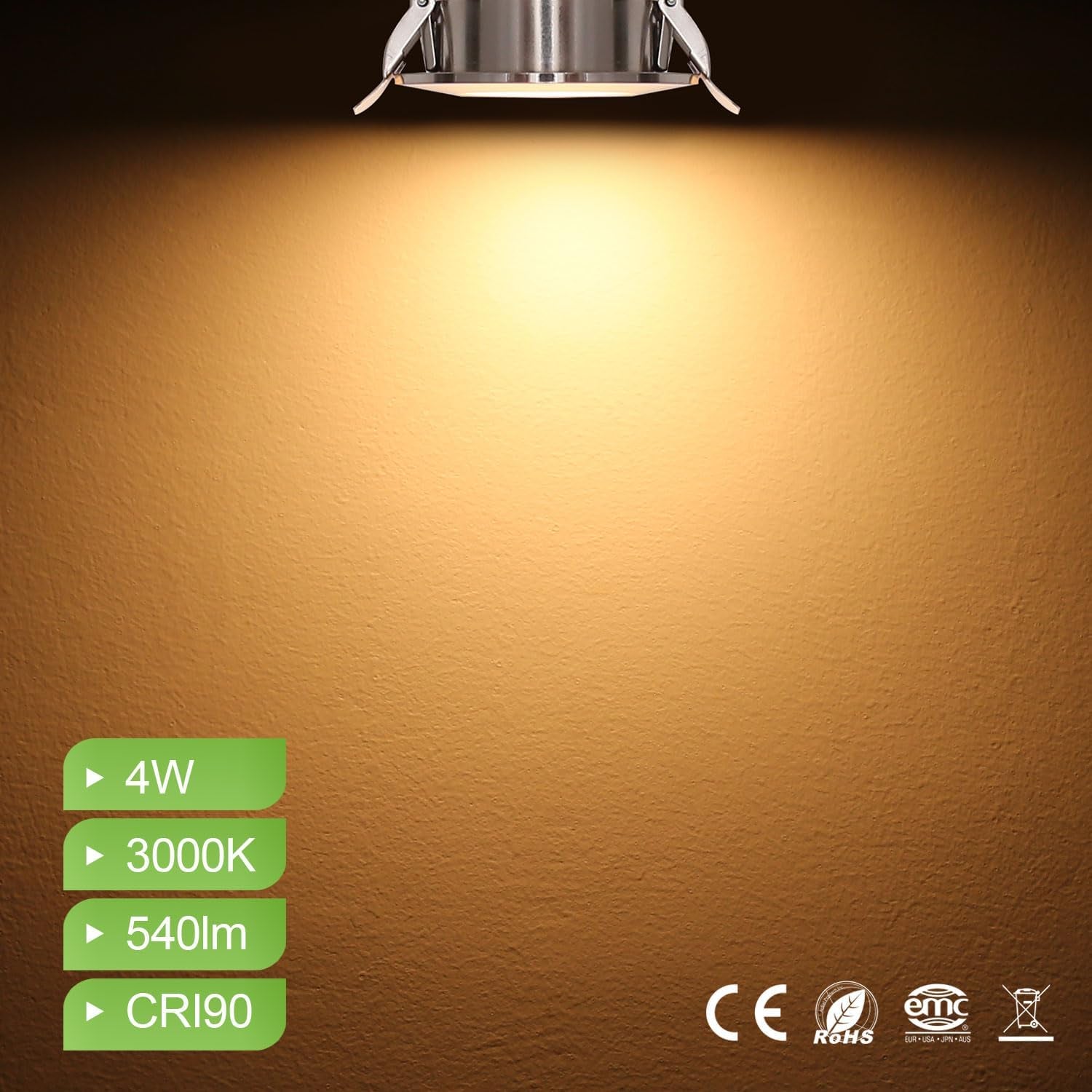 Faretto Da Incasso a LED Piatto Set Di 6 230 V 4 W Incasso Luce Metallo 3000 K Plafoniera 540 Lm CRI 90 IP44 Bagno Faretto Da Incasso 65-70 Mm Faretto Da Soffitto Bianco Caldo Faretto Da