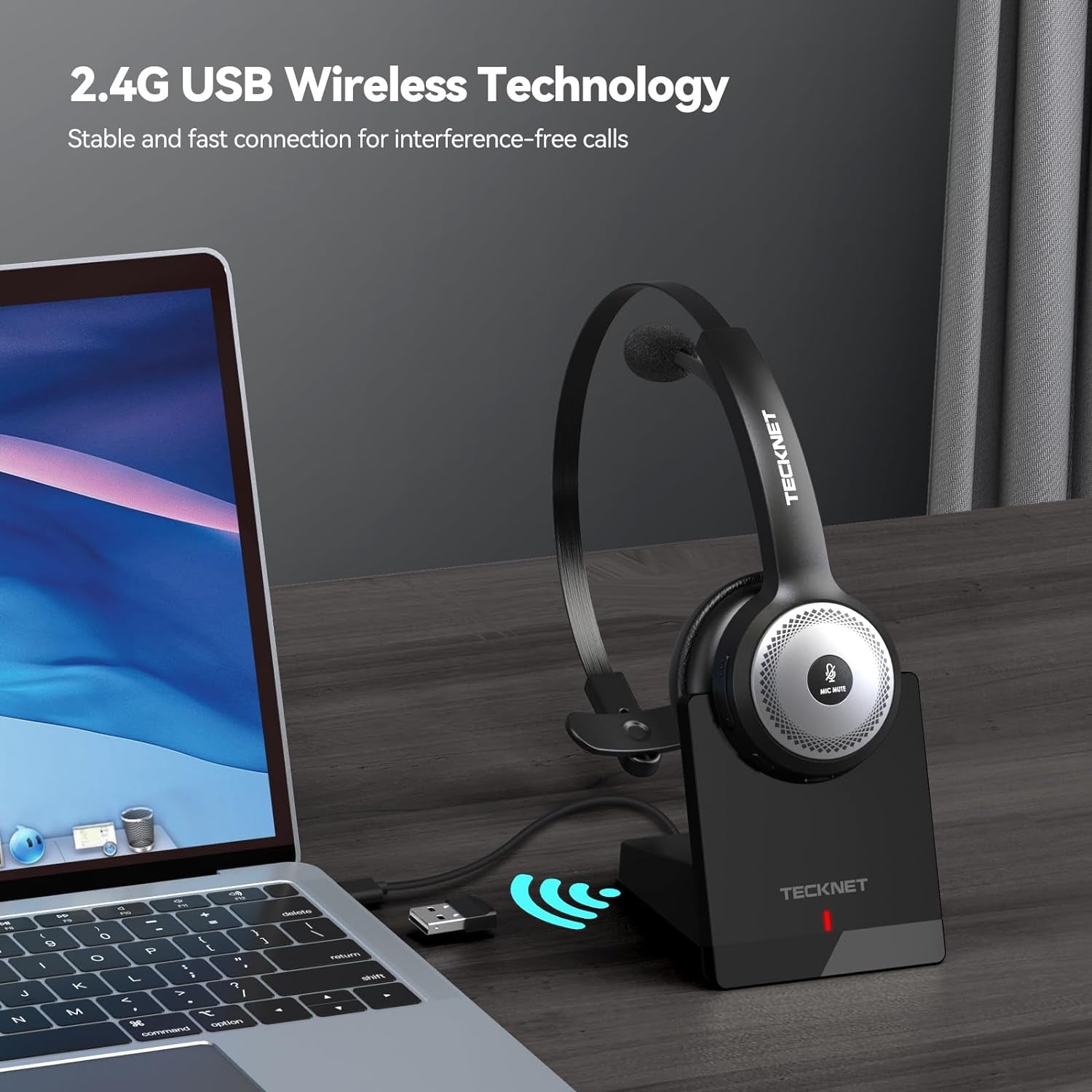 Cuffie Bluetooth Senza Fili Con Microfono, Cuffie Wireless per PC Con Cancellazione Del Rumore AI, Cuffie Sull'Orecchiocon Stazione Di Ricarica, per Camionista, Ufficio, Call Center
