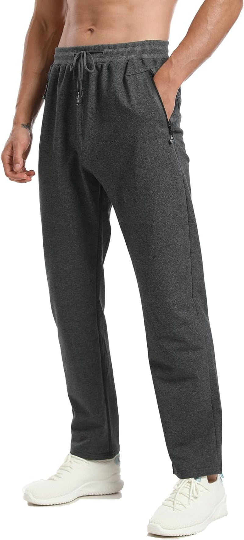 Pantaloni Tuta Uomo Slim Fit Joggers Uomo Cotone Pantaloni Sportivi Con Zip Tasche Con Vita Elastica Stile Casual(Grigio