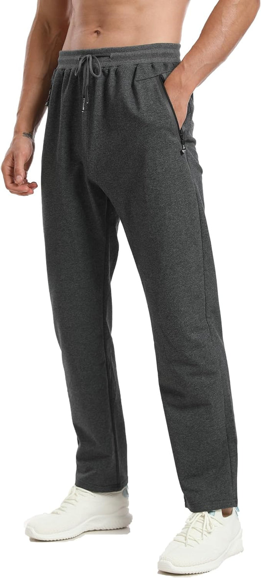 Pantaloni Tuta Uomo Slim Fit Joggers Uomo Cotone Pantaloni Sportivi Con Zip Tasche Con Vita Elastica Stile Casual(Grigio