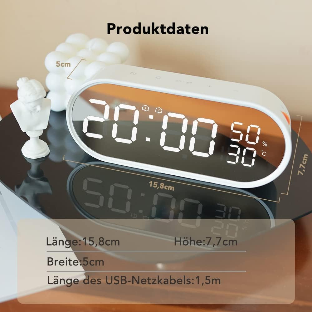 Sveglia Digitale Con Grande LED, Indicatore Di Temperatura E Umidità, Porta Di Ricarica USB, Doppio Allarme Con Modalità Snooze, Sveglia per Scrivania in Camera Da Letto