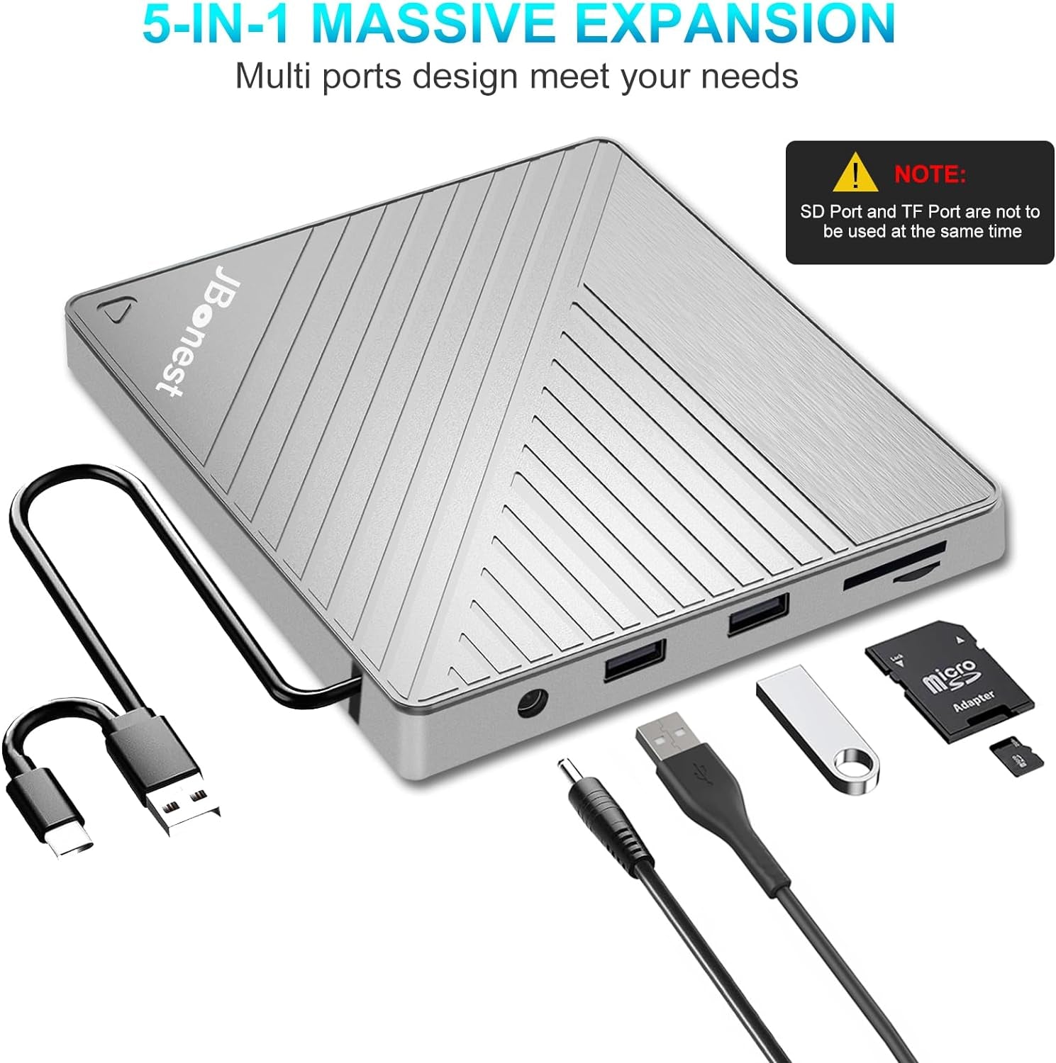 Unità CD DVD Esterna USB 3.0 Tipo C, CD DVD Drive Esterno Con Lettore Di Schede SD/TF Portable CD DVD RW Masterizzatore, Trasferimento Dati Veloce per Laptop, Desktop, Macbook, Win11/10/8/7/Xp, Linux, Mac OS, Vista