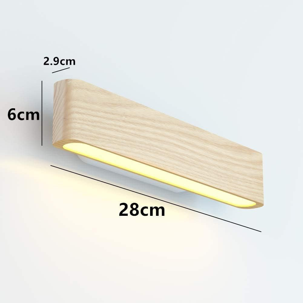 Applique LED, Lampada Da Parete Interno in Legno 360° Girevole per Soggiorno Camera Da Letto Corridoio Bianca Calda (28Cm)