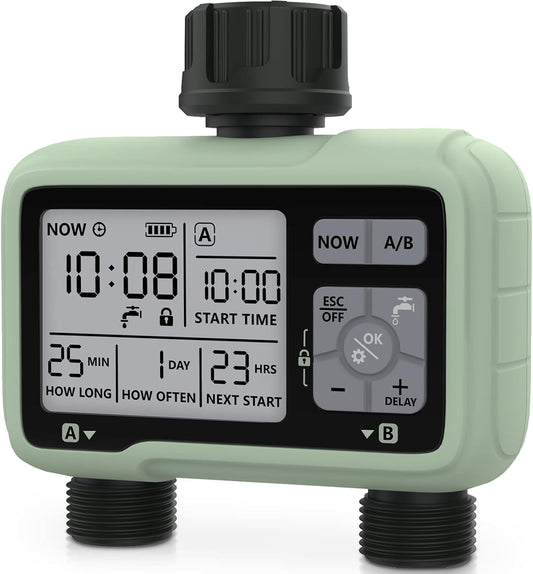 Centralina Irrigazione 2 Vie, Irrigatore Giardino Automatico Timer Irrigazione Giardino,Display LCD Programmatore Irrigazione per Giardino Sistema Di Irrigazione