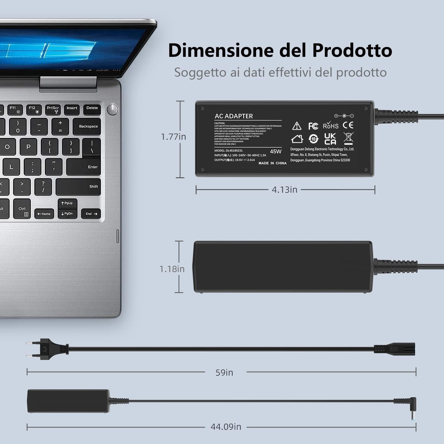 Caricatore, Alimentatore Computer Portatile, 45W 19.5V 2.31A per HP Stream, Pavilion, Elitebook 830 840 850, Probook 430 440 450, 240 250 PC Adattatore Notebook Caricabatterie 4.5*3Mm