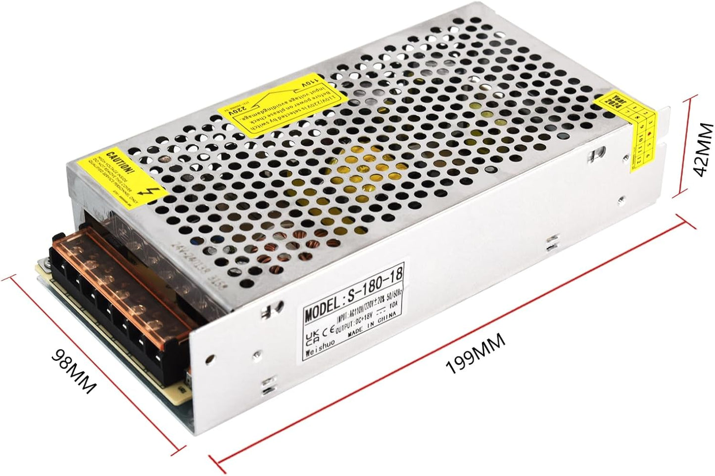 Commutazione Alimentazione Driver Trasformatore LED 18V 10A 180W per LED Strip, Telecamera CCTV, Sistema Di Sicurezza, Videosorveglianza, Controllo Industriale