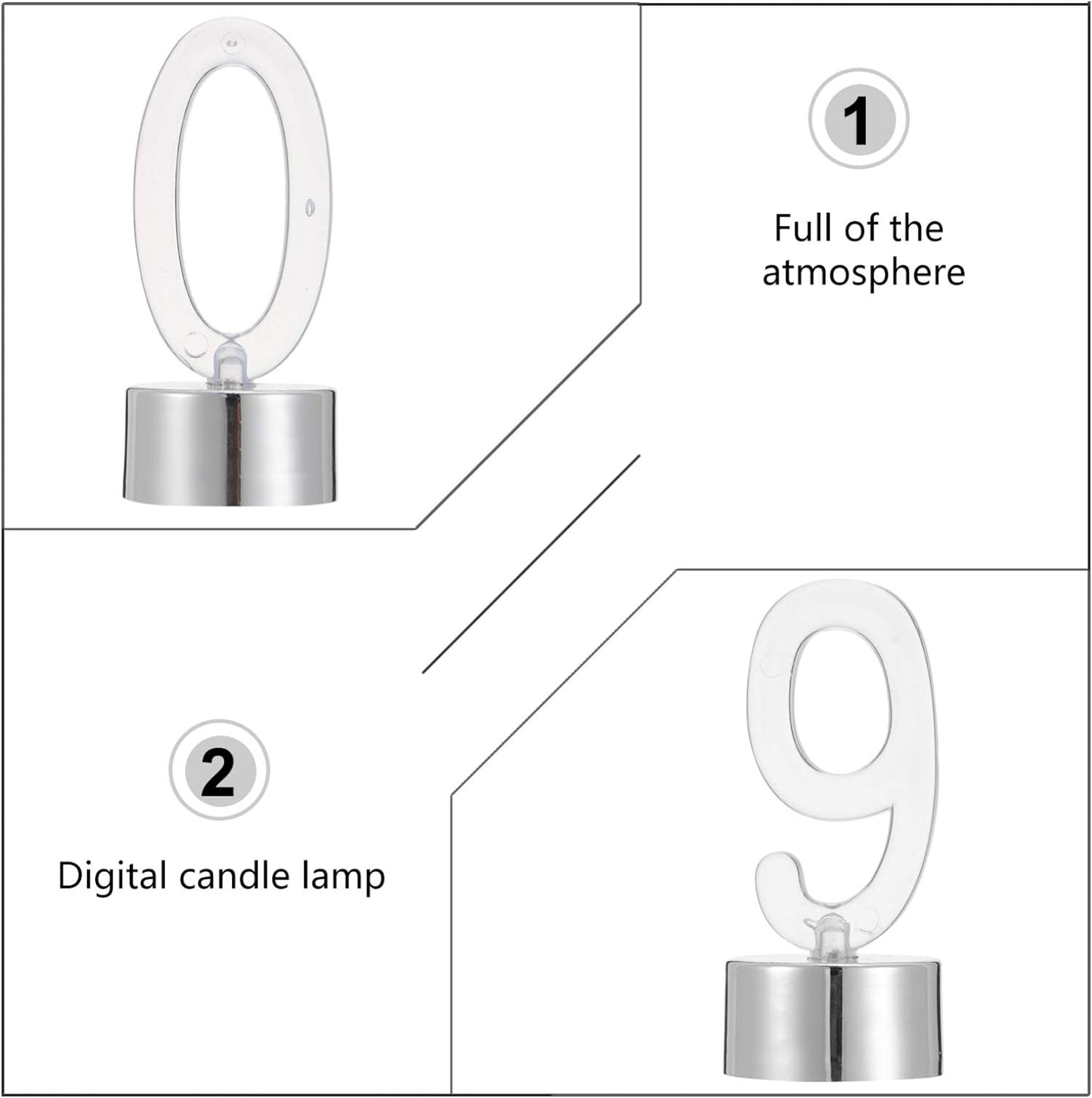 10 Pezzi LED Numero Candela Luce Plastica Numero 0 – 9 Candela Lampeggiante, Funzionamento a Batteria, Luce Notturna, Segno Di Compleanno, Luci Decorative per Feste, Colore Argento